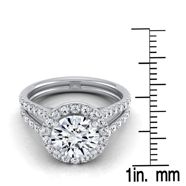 1 7/8ctw Round Diamond Halo Engagement Ring With A Split Shank In 14k White Gold, Igi-certified