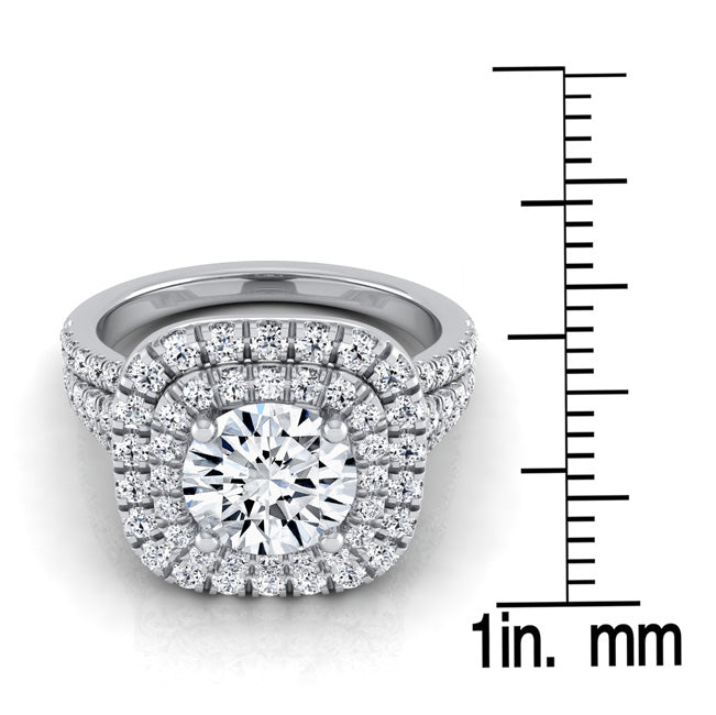 1 4/5ctw Round Diamond Double Square Halo Engagement Ring With Pave Split Shank In 14k White Gold, Igi-certified