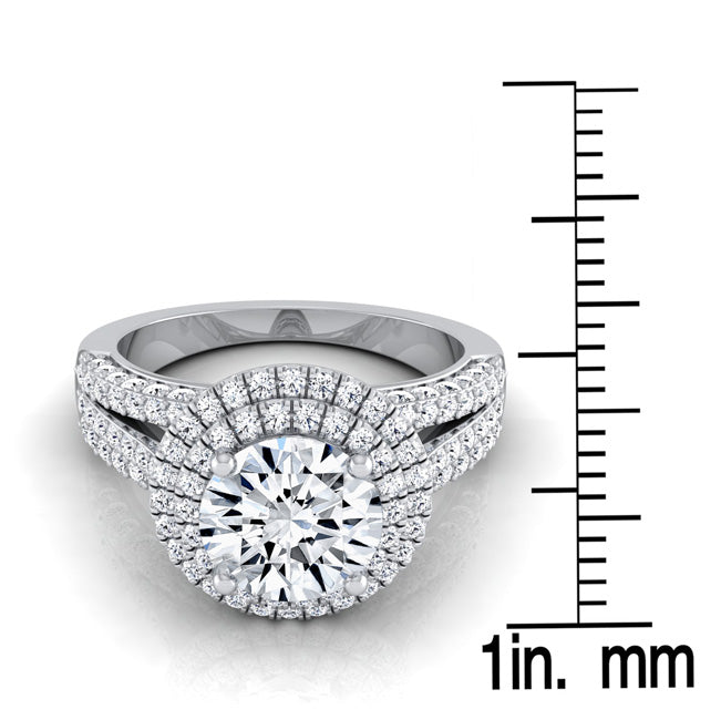 1 9/10ctw Round Diamond Double Halo Engagement Ring With Split Pave Shank In 14k White Gold, Igi-certified