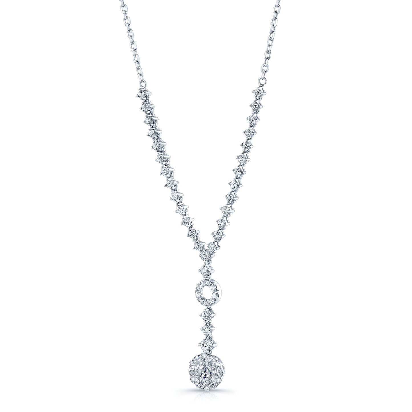 Diamond Cluster Y-necklace In 14k White Gold
