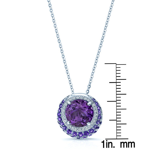 Amethyst And Diamond Halo Pendant With Crescent Color Accent In 14k White Gold