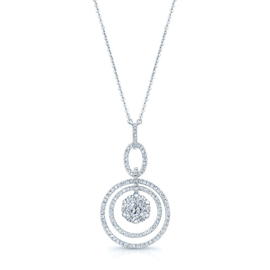 Diamond Cluster Oval Link Dangle Necklace In 14k White Gold	16-inch Chain
