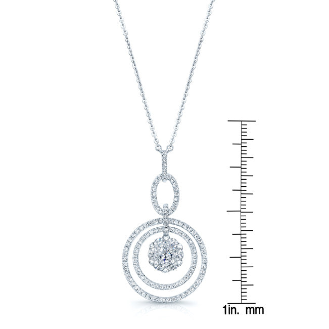Diamond Cluster Oval Link Dangle Necklace In 14k White Gold	16-inch Chain