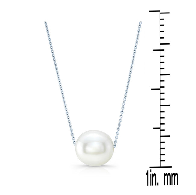White Cultured Akoya Pearl Floating Necklace In 14k White Gold
