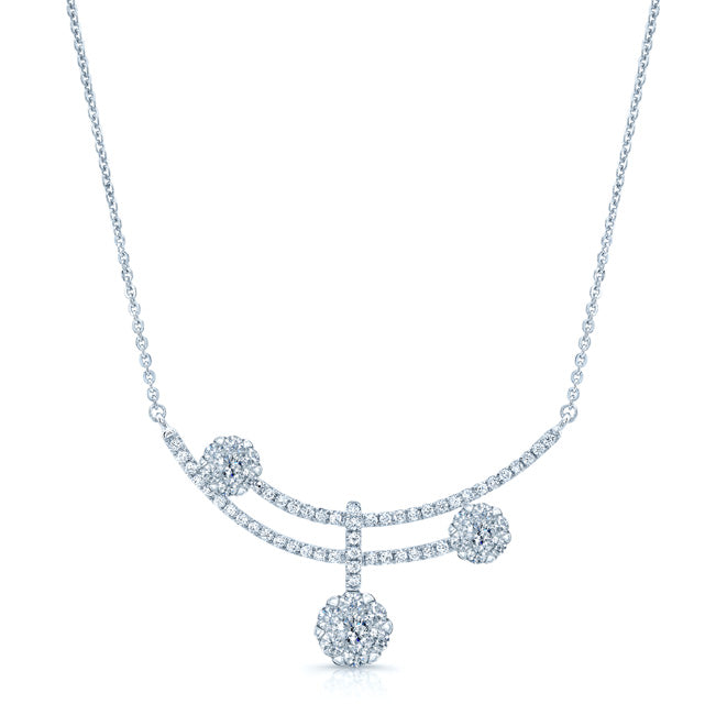 Diamond Cluster Curved Double Bar Necklace In 14k White Gold
