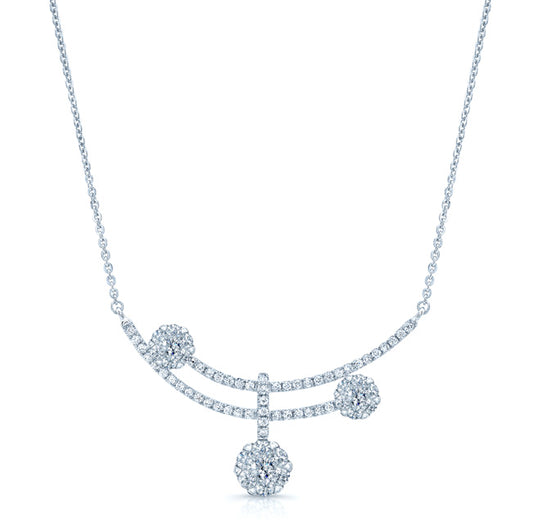 Diamond Cluster Curved Double Bar Necklace In 14k White Gold