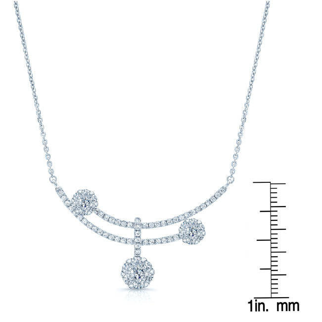 Diamond Cluster Curved Double Bar Necklace In 14k White Gold