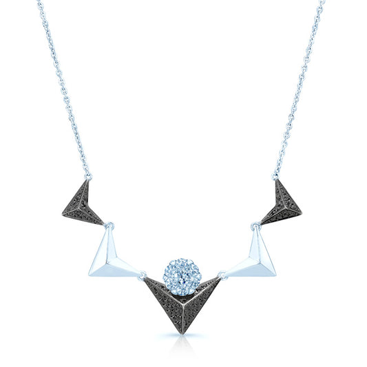 Black And White Diamond Chevron Necklace In14k White Gold (si)