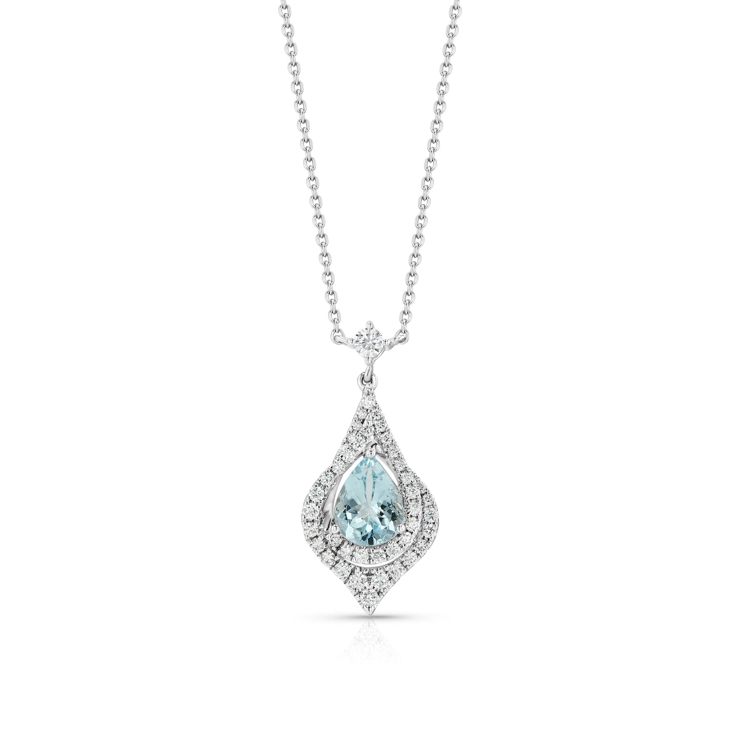Aquamarine and Diamond Teardrop Pendant in 14k White Gold 3/8ctw