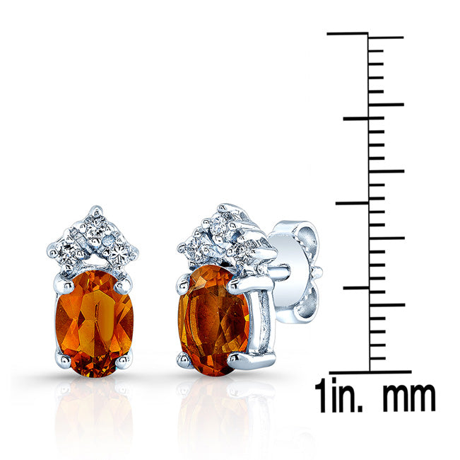 Citrine Oval And Diamond Earrings In 14k White Gold (7x5mm)