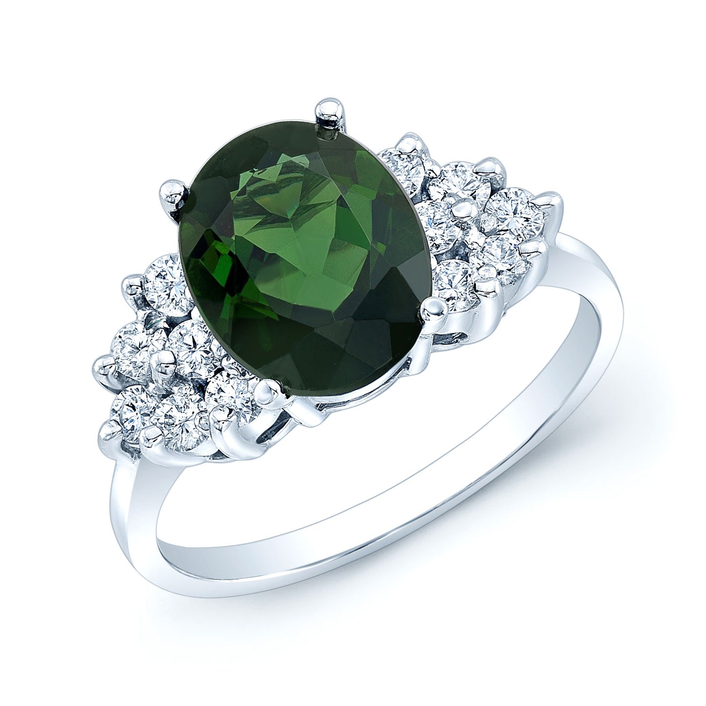 Green Tourmaline And Diamond Oval Cocktail Ring In 18k White Gold
