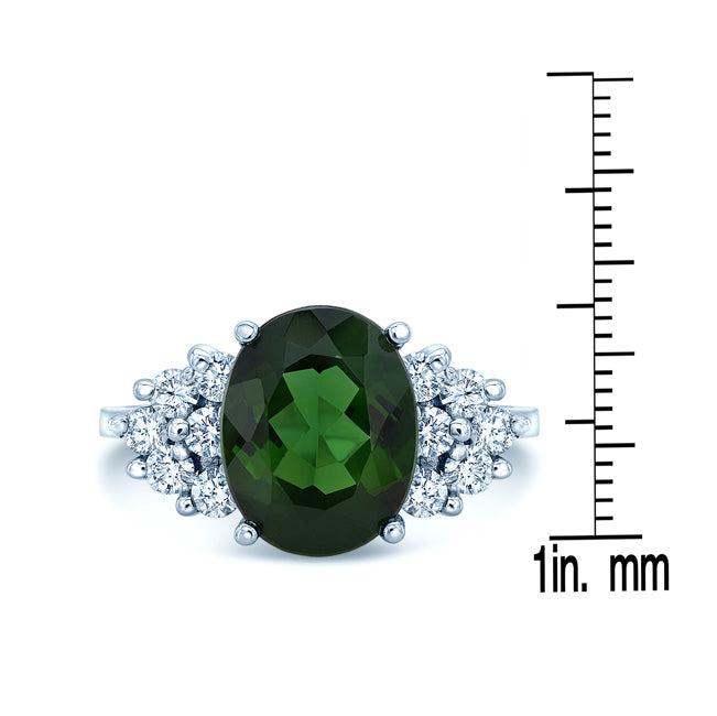 Green Tourmaline And Diamond Oval Cocktail Ring In 18k White Gold