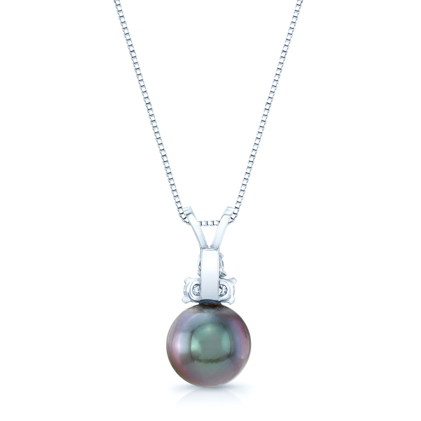 Black Tahitian Pearl And Diamond Drop Pendant 14k White Gold (18-in Box Chain)