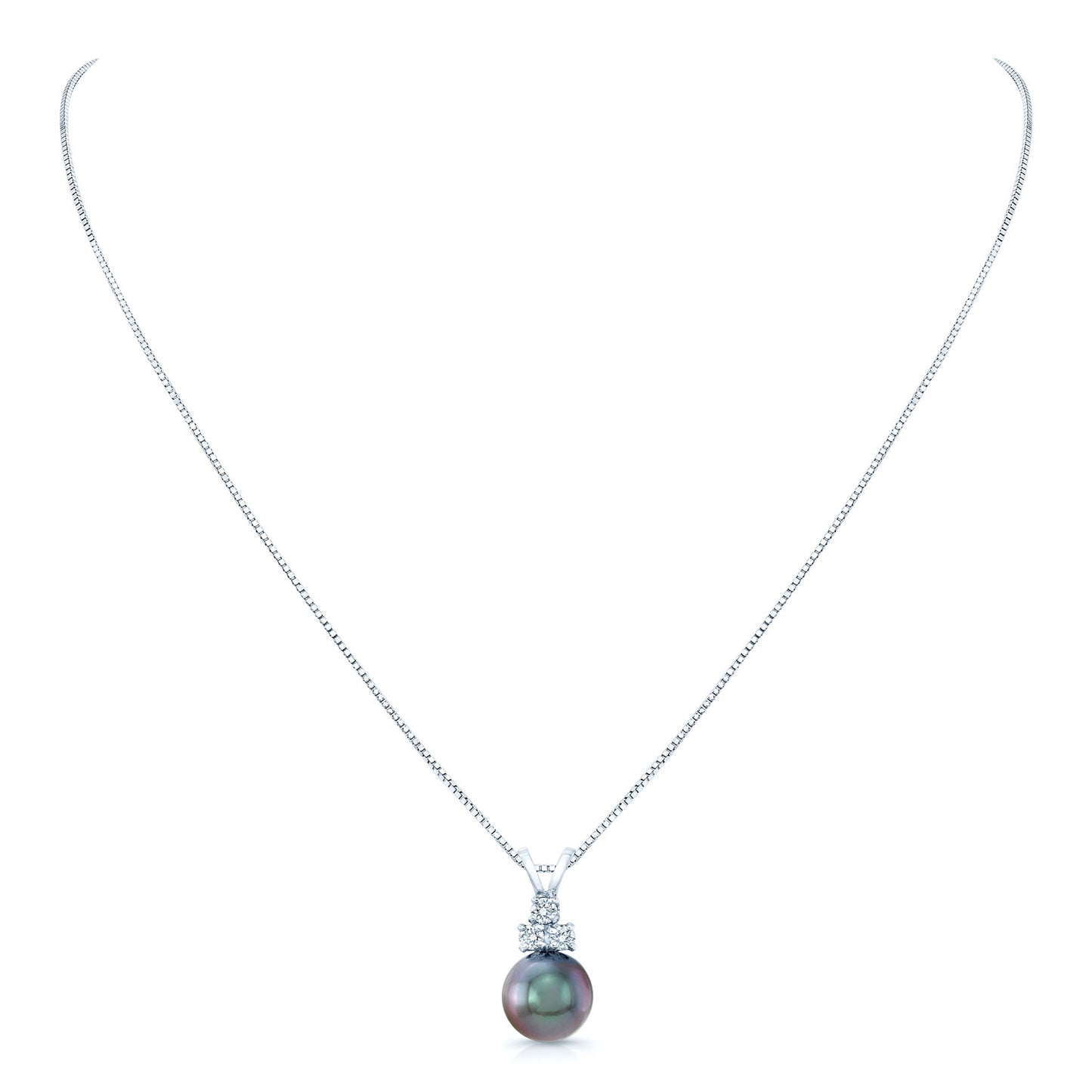 Black Tahitian Pearl And Diamond Drop Pendant 14k White Gold (18-in Box Chain)