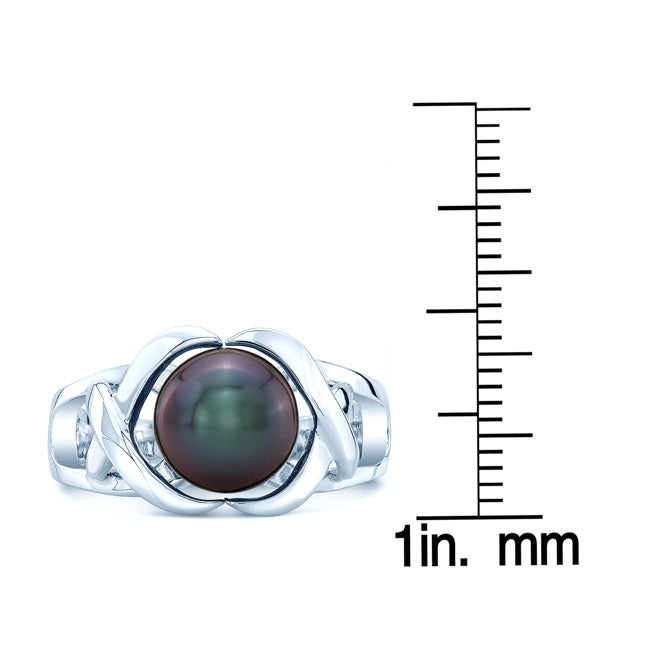 Black South Sea Pearl Ring In 14k White Gold