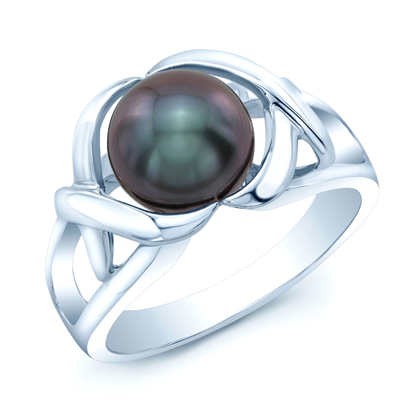 Black South Sea Pearl Ring In 14k White Gold