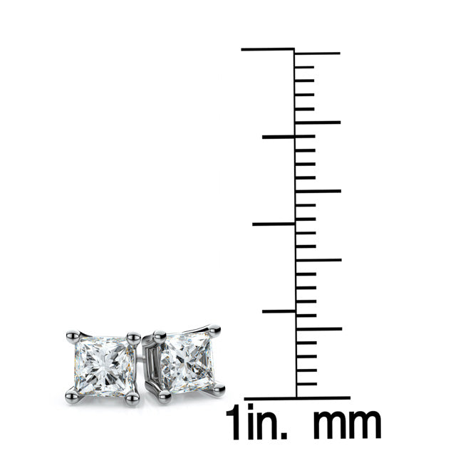 18k White Gold 4-prong Princess Diamond Stud Earrings (0.75 Ct. T.w., Vs1-vs2 Clarity, H-i Color)