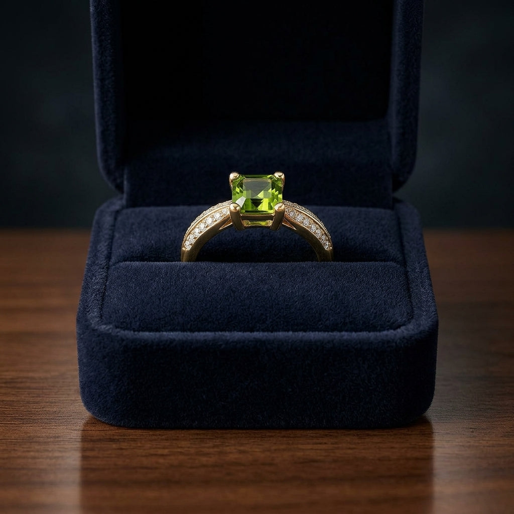 Peridot & Diamond 14ky Ring — gift presentation