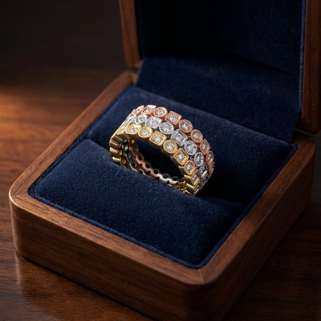 Diamond Milgrained Stackable Band In 14k Yellow Gold — gift presentation