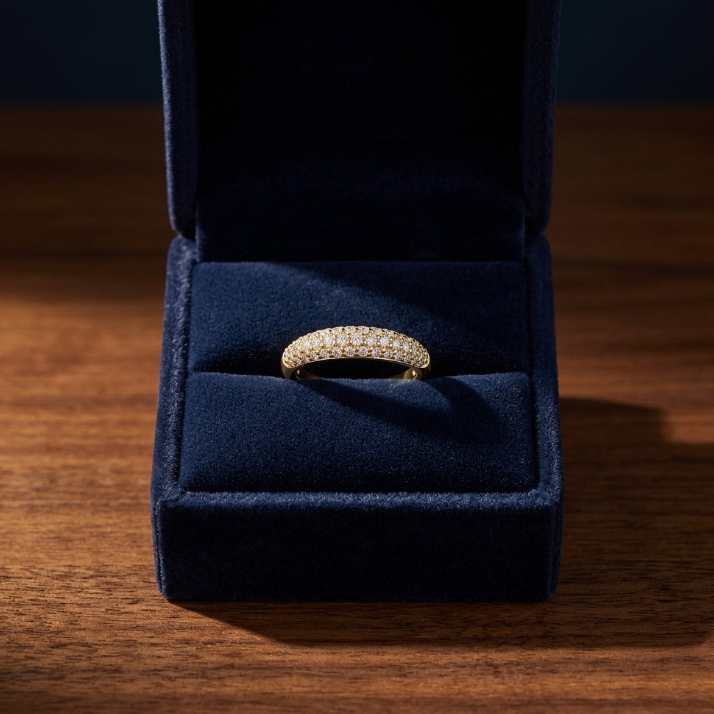 Pave Diamond Ring In 14k Yellow Gold — gift presentation