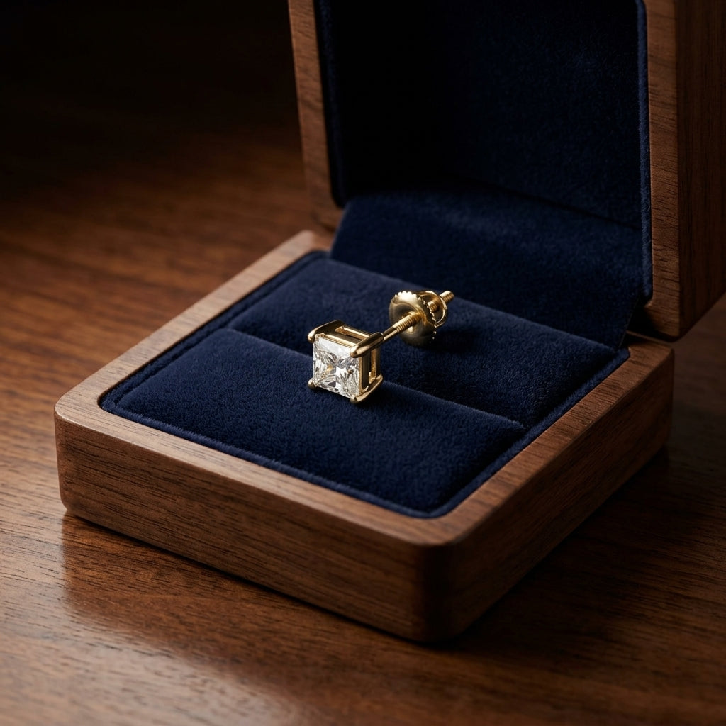 Diamond Princess Cut Stud Earrings In 14k Yellow Gold (0.48 Ctw) — gift presentation