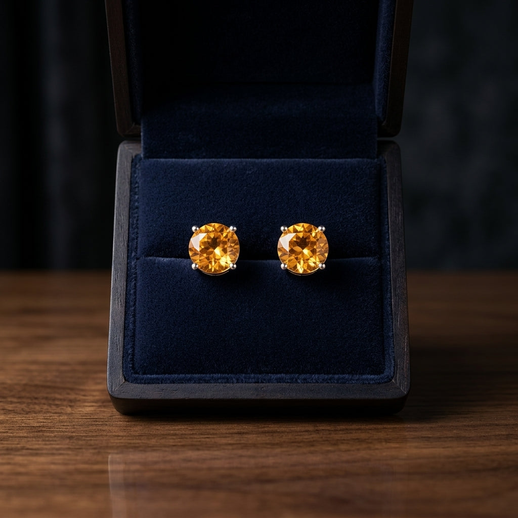 Citrine Round 4-Prong Stud Earrings with Screwbacks 6mm in 14K Yellow Gold - presentation