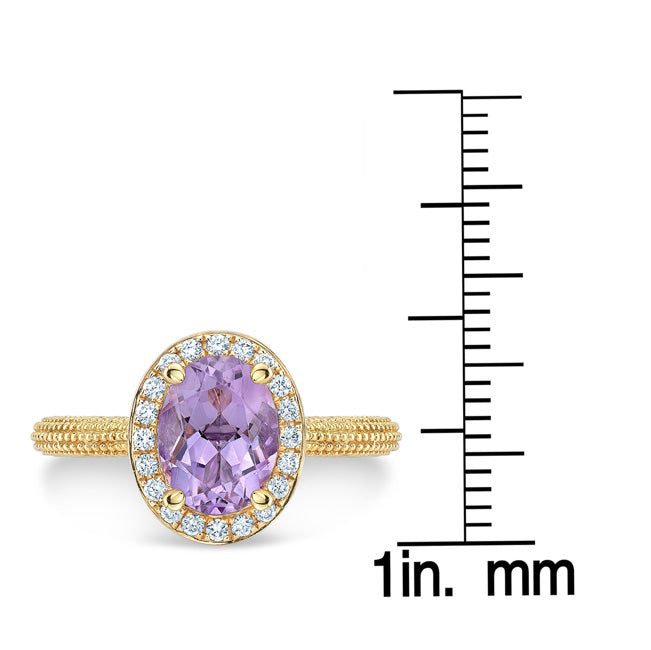Oval Pink Amethyst And Diamond Halo Ring In 14k Yellow Gold (8x6mm)