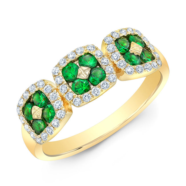 Tsavorite And Diamond 3-stone Inspired Ring In 14k Yellow Gold