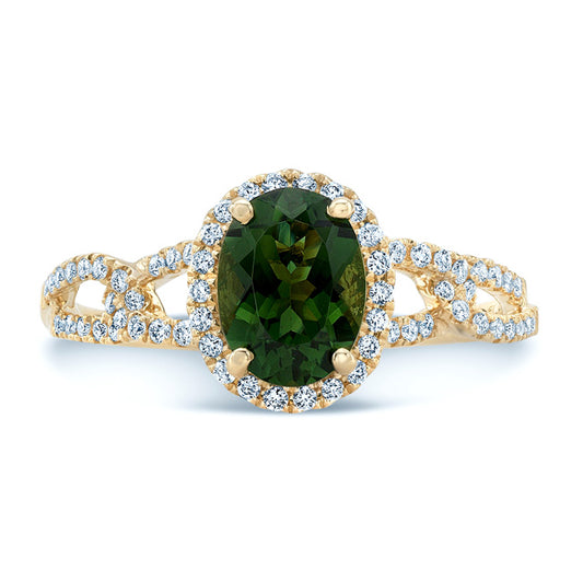 Green Tourmaline And Diamond Ring In 14k Yellow Gold (8x6)