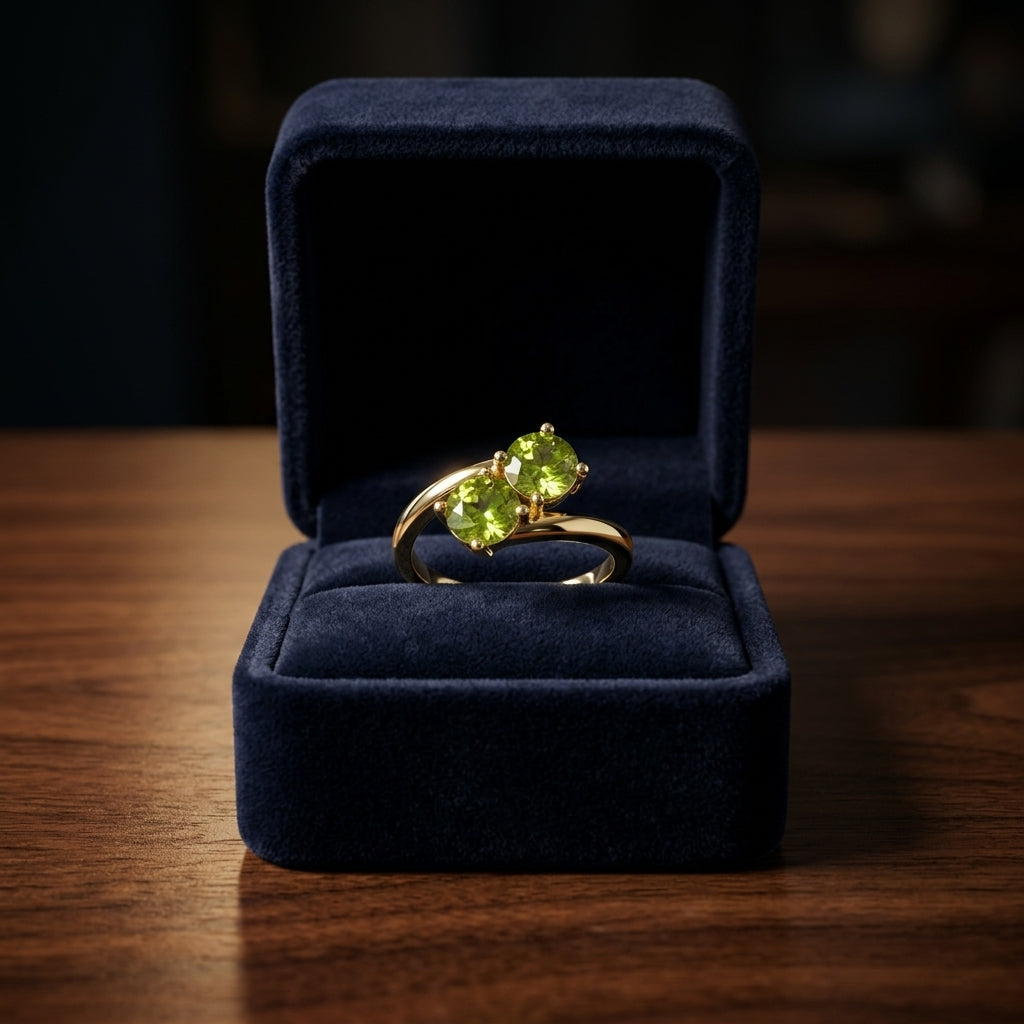 Peridot Duo Bypass Ring In 14k Yellow Gold — gift presentation