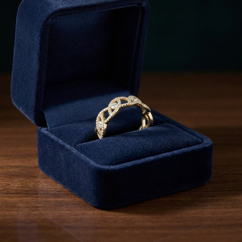 Diamond Pave Open Weave Band In 14k Yellow Gold (3/8 Ct.tw.) — gift presentation