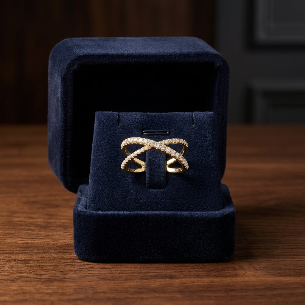 Diamond Pave Bypass Crossover Ring In 14k Yellow Gold (3/8 Ct.tw.) — gift presentation