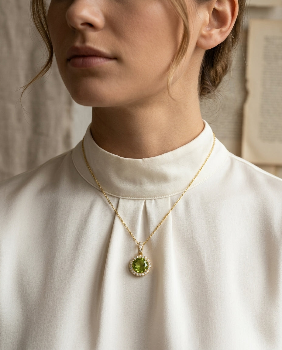 14ky Peridot & Diamond Pendant — editorial close-up