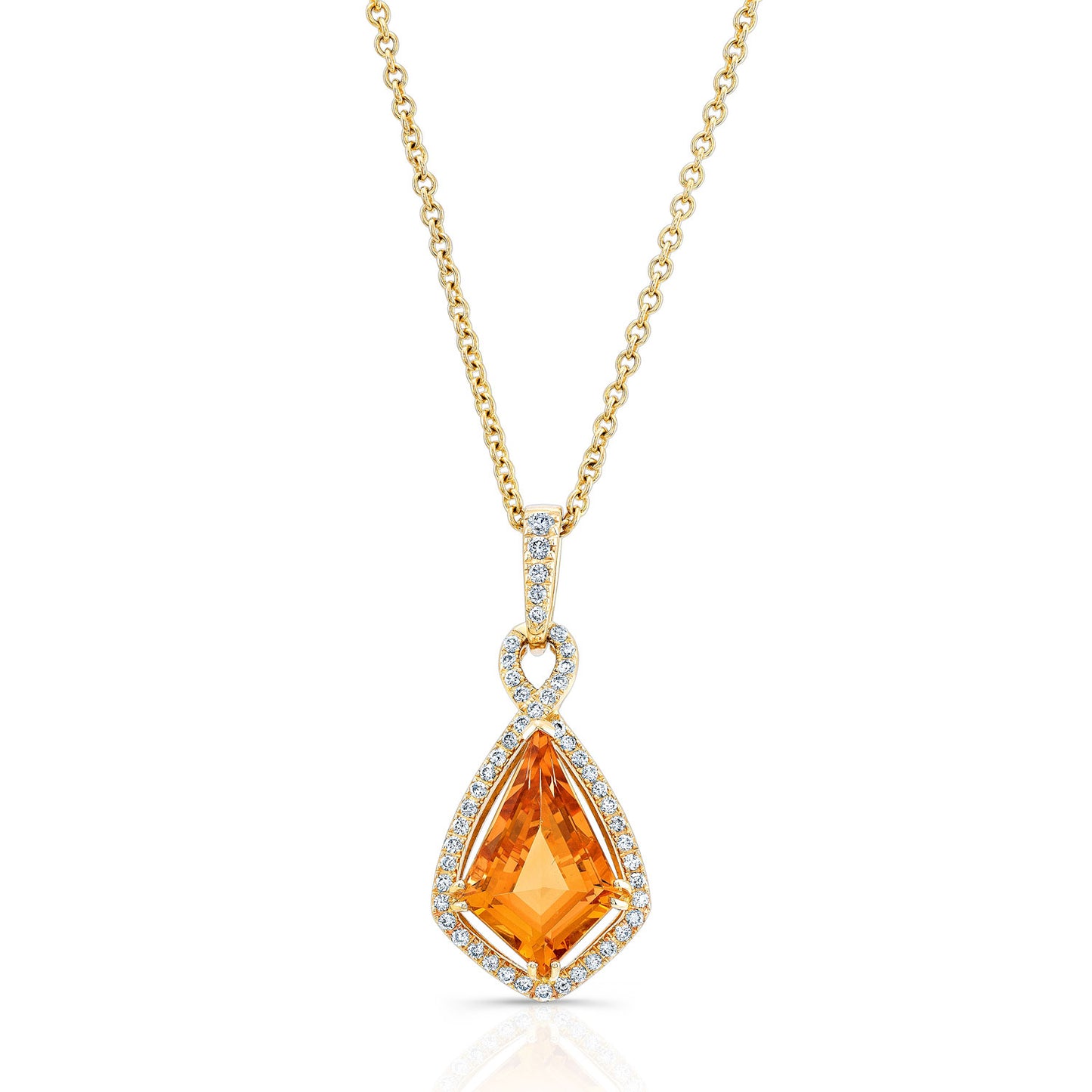 Kite Shape Citrine And Diamond Pendant In 14k Yellow Gold (15x10mm)