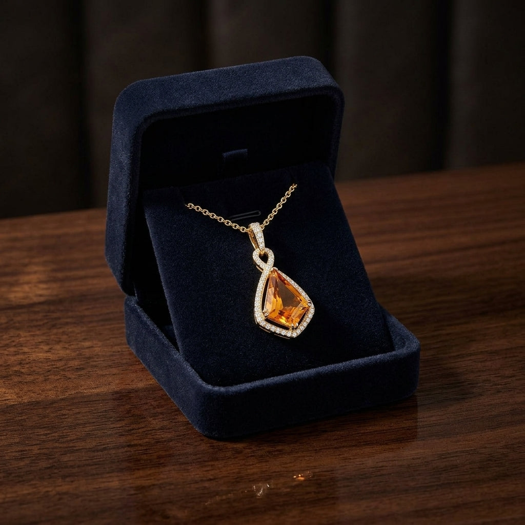 Kite Shape Citrine And Diamond Pendant In 14k Yellow Gold (15x10mm) — gift presentation