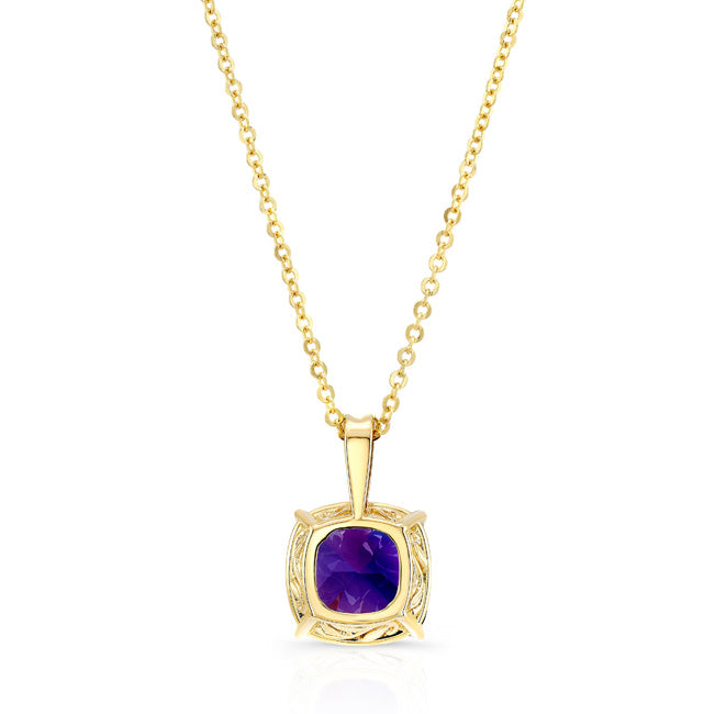 Amethyst Cushion Solitaire Pendant In 14k Yellow Gold (10mm)