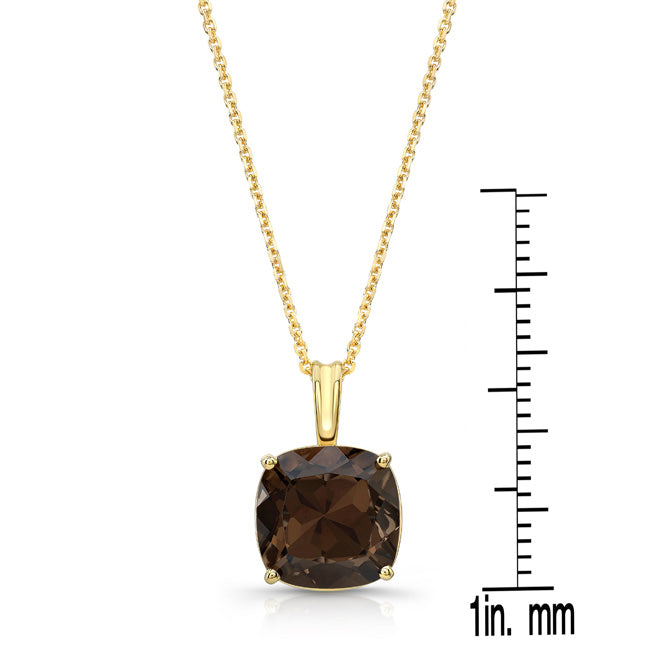 Cushion Cut 10mm Smokey Quartz Pendant In 14k Yellow Gold