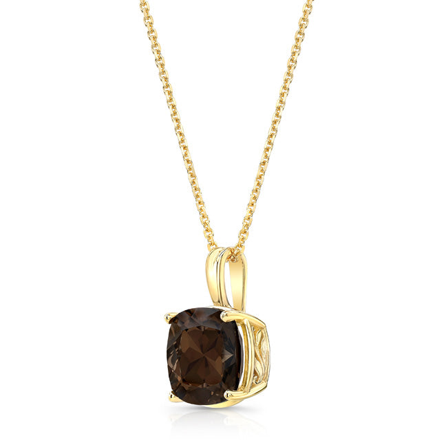 Cushion Cut 10mm Smokey Quartz Pendant In 14k Yellow Gold