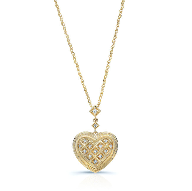 Diamond Dangle Heart Pendant In 14k Yellow Gold (18-in Curb Chain)