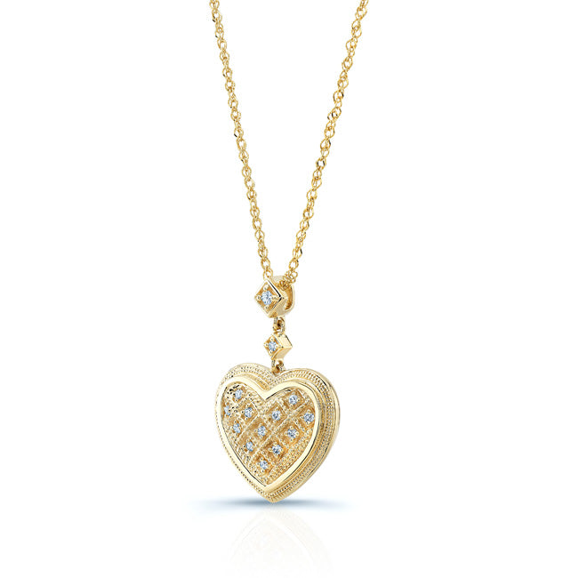 Diamond Dangle Heart Pendant In 14k Yellow Gold (18-in Curb Chain)