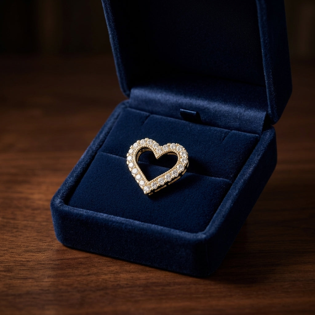 Diamond Open Heart Millgrain Pendant 1/3ctw with Adjustable Chain 16-17-18 Inch in 14K Yellow Gold - presentation
