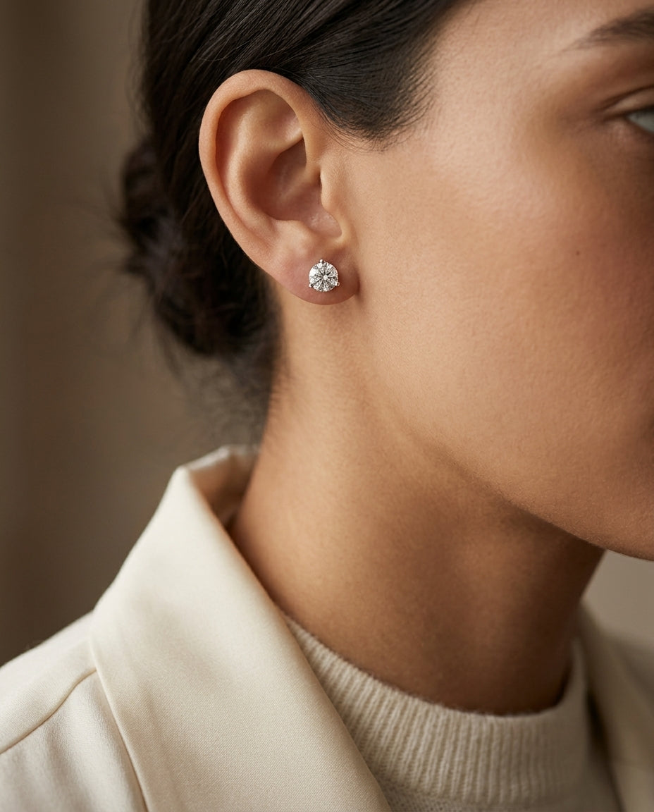 Diamond Round Martini Studs 14k Yellow Gold — editorial close-up