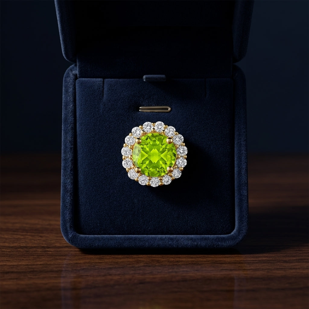 Round Peridot & Diamond Earrings In 14k Yellow Gold — gift presentation