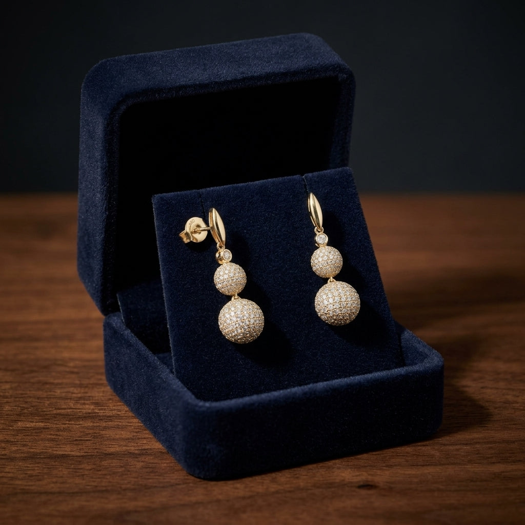 Diamond Glisten Ball Dangle Earrings In 14k Yellow Gold — gift presentation