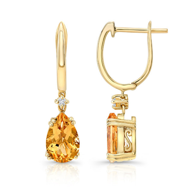 Citrine And Diamond Teardrop Dangle Earrings In 18k Yellow Gold (9x6mm)