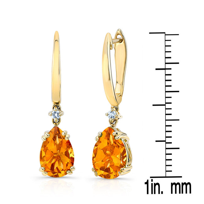 Citrine And Diamond Teardrop Dangle Earrings In 18k Yellow Gold (9x6mm)
