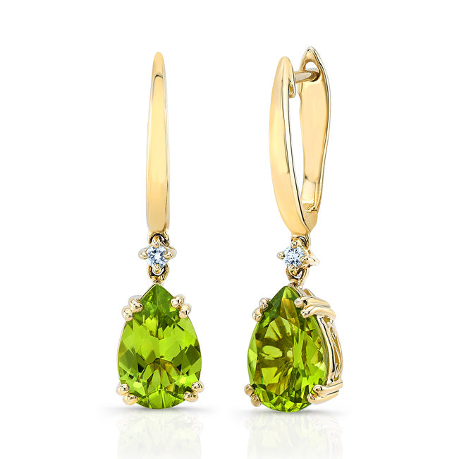14k Yellow Gold Pear Shape Peridot With Diamond Accent