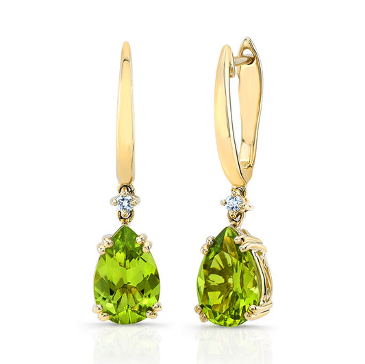 14k Yellow Gold Pear Shape Peridot With Diamond Accent