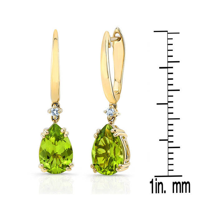 14k Yellow Gold Pear Shape Peridot With Diamond Accent