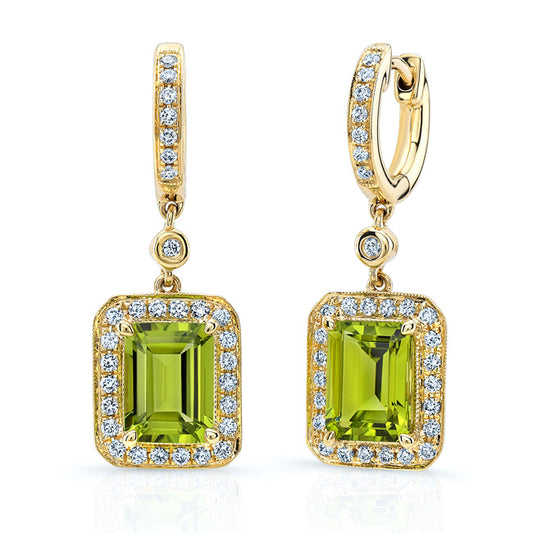Peridot & Diamond In 14k White Gold Earring